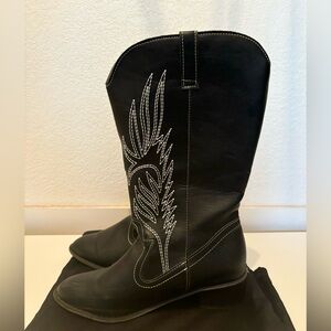 Black Faux Leather Cowboy Boots 8